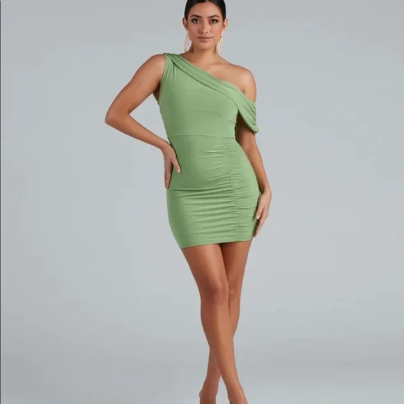 slim fit dress slacks Jadee Long Sleeve Mini Dress Green Burnout
